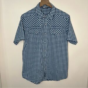 Stio Men's Short Sleeve Pearl Snap Size Small Blue White Gingham Check Gorpcore